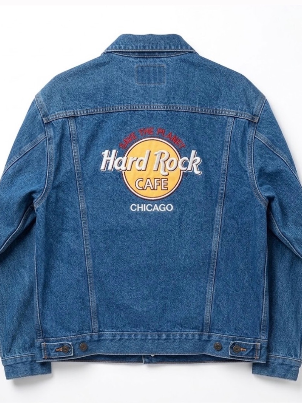 Vintage Hard Rock Cafe Chicago Blue Denim Jacket Save The Planet Trucker USA M
